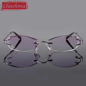 Chashma Brand Eyeglasses Diamond Trimmed Rimless Glasses Titanium Fashionable Lady Eyeglasses Spectacle Frames Women