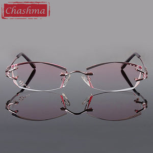 Chashma Brand Eyeglasses Diamond Trimmed Rimless Glasses Titanium Fashionable Lady Eyeglasses Spectacle Frames Women