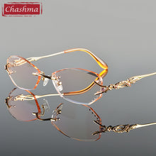 Carica l&#39;immagine nel visualizzatore di Gallery, Chashma Tint Lenses Myopia Glasses Reading Glasses Diamond Cutting Rimless Titanium Glasses Frame for Women