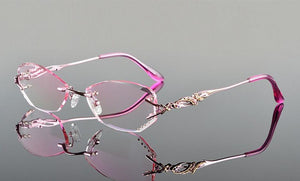 Chashma Tint Lenses Myopia Glasses Reading Glasses Diamond Cutting Rimless Titanium Glasses Frame for Women