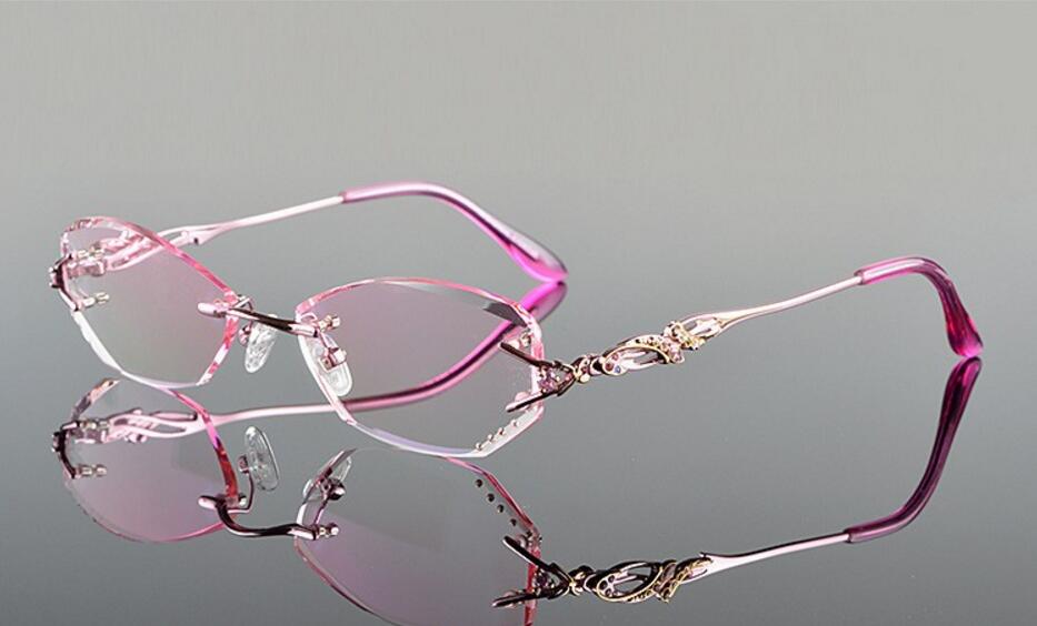 Chashma Tint Lenses Myopia Glasses Reading Glasses Diamond Cutting Rimless Titanium Glasses Frame for Women