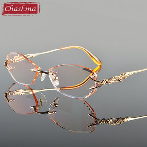 Chashma Tint Lenses Myopia Glasses Reading Glasses Diamond Cutting Rimless Titanium Glasses Frame for Women