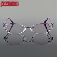 Carica l&#39;immagine nel visualizzatore di Gallery, Chashma Tint Lenses Myopia Glasses Reading Glasses Diamond Cutting Rimless Titanium Glasses Frame for Women