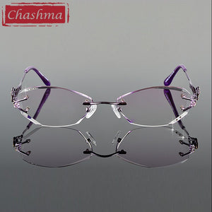 Chashma Tint Lenses Myopia Glasses Reading Glasses Diamond Cutting Rimless Titanium Glasses Frame for Women