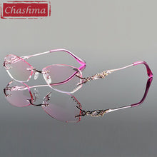 Carica l&#39;immagine nel visualizzatore di Gallery, Chashma Tint Lenses Myopia Glasses Reading Glasses Diamond Cutting Rimless Titanium Glasses Frame for Women