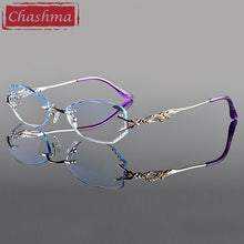 Carica l&#39;immagine nel visualizzatore di Gallery, Chashma Tint Lenses Myopia Glasses Reading Glasses Diamond Cutting Rimless Titanium Glasses Frame for Women