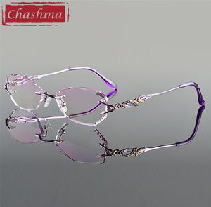 Chashma Tint Lenses Myopia Glasses Reading Glasses Diamond Cutting Rimless Titanium Glasses Frame for Women