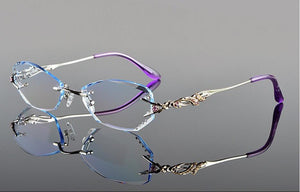 Chashma Tint Lenses Myopia Glasses Reading Glasses Diamond Cutting Rimless Titanium Glasses Frame for Women