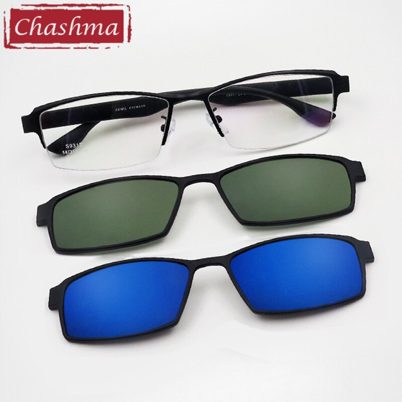 Chashma Prescription Glasses Frame Men Sunglasses Clips Lenses Magnet Eyewear for Recipe Half Frame 2 Clips Spectacles