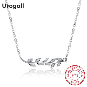 Classic Leaf Leaves Pendant Necklaces Real Solid 925 Sterling Silver Chain Choker Necklaces For Women Simple Style Fine Jewelry