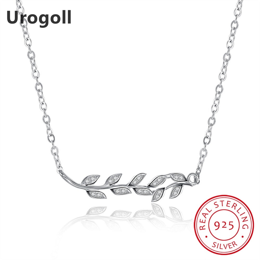 Classic Leaf Leaves Pendant Necklaces Real Solid 925 Sterling Silver Chain Choker Necklaces For Women Simple Style Fine Jewelry