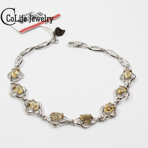 Classic silver gemstone bracelet 8 pcs natural flawless citrine silver bracelet solid 925 silver yellow crystal bracelet