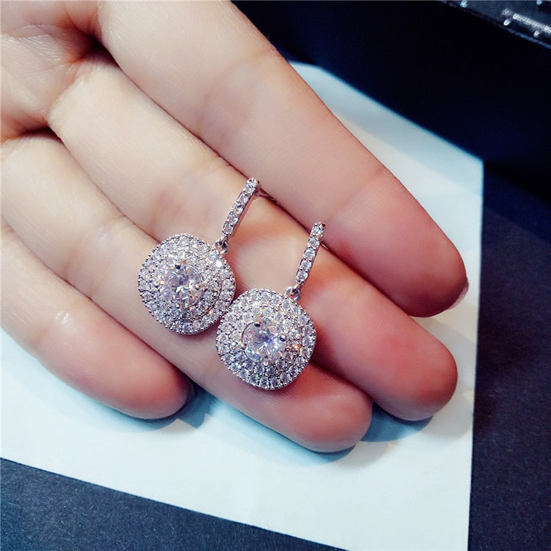 Drop Earrings For Women S925 Sterling Silver Fine Jewelry Temperament Simple Luxury Cubic Zirconia Elegant Rhinestone Aretes