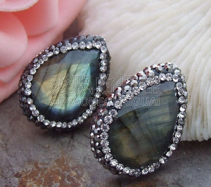 E110615 19x25MM Faceted Teardrop Labradorite Earrings