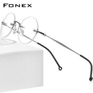 FONEX Pure Titanium Glasses Frame Men 2023 Rimless Retro Round Prescription Eyeglasses Frames Women Optical Eyewear F9141