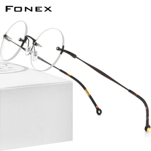 FONEX Pure Titanium Glasses Frame Men 2023 Rimless Retro Round Prescription Eyeglasses Frames Women Optical Eyewear F9141