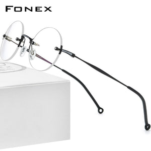 FONEX Pure Titanium Glasses Frame Men 2023 Rimless Retro Round Prescription Eyeglasses Frames Women Optical Eyewear F9141