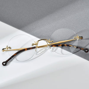 FONEX Pure Titanium Glasses Frame Men 2023 Rimless Retro Round Prescription Eyeglasses Frames Women Optical Eyewear F9141