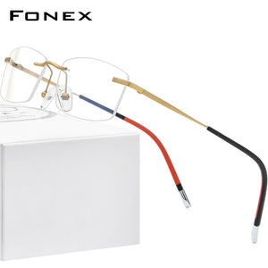 FONEX Rimless Titanium Glasses Men 2022  Square Prescription Eyeglasses Frame Women Myopia Optical Eyewear 9608