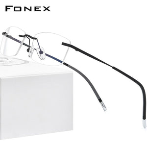 FONEX Rimless Titanium Glasses Men 2022  Square Prescription Eyeglasses Frame Women Myopia Optical Eyewear 9608