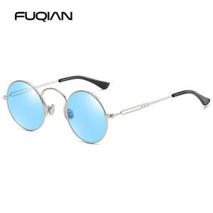 FUQIAN  Small Round Polarized Men Sunglasses Brand Design Steampunk Women Sunglass Anti Blue Ray Glasses