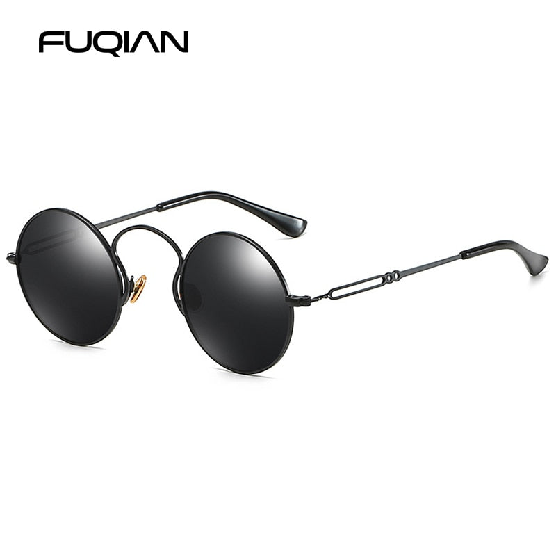 FUQIAN  Small Round Polarized Men Sunglasses Brand Design Steampunk Women Sunglass Anti Blue Ray Glasses