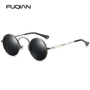 FUQIAN  Small Round Polarized Men Sunglasses Brand Design Steampunk Women Sunglass Anti Blue Ray Glasses