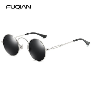 FUQIAN  Small Round Polarized Men Sunglasses Brand Design Steampunk Women Sunglass Anti Blue Ray Glasses