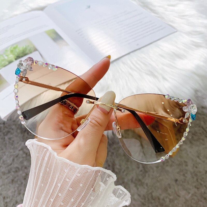 2023 Sunglasses Women Luxury Rimless Vintage Fashion Glasses