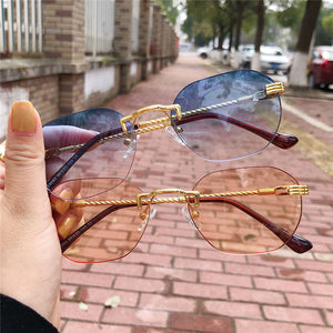 Frameless Gold Metal Ladies Sunglasses Rimless Gradient Lens Blue Sun Glasses For Men Uv400 Summer 2023