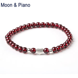 Garnet Stand Beads Bracelets 925 Sterling Sliver Heart Romantic Jewelry for Woman Natural Red Crystal Anniversary Birthd Gift