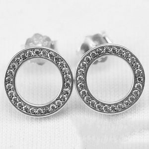 Genuine 925 Sterling Silver Earrings Silver Full Crystal Round Shape Stud Earrings Lady Sterling-silver-jewelry HER313