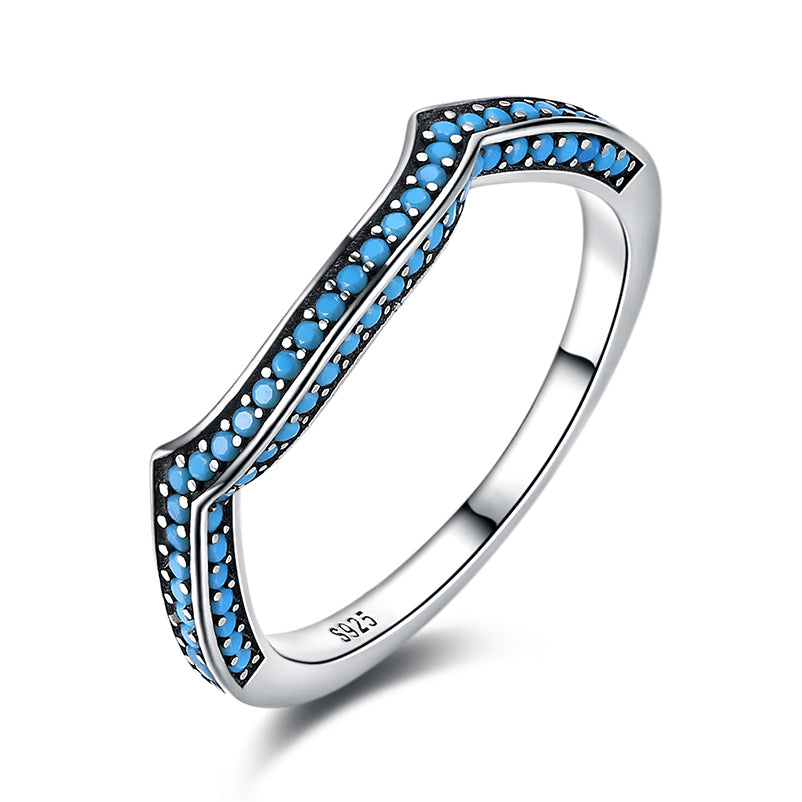 Geometric Turquoise 925 Sterling Silver Wedding Bands Rings For Women Girls Fashion Party Birthd Fine Jewelry Gift HA29D