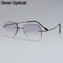 Load image into Gallery viewer, Gmei Optical Classic Ultra-light Black Titanium Alloy Men&#39;s Rimless Glasses Frame With Gradient Grey Tint Plano Lenses T80896