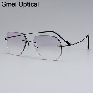 Gmei Optical Classic Ultra-light Black Titanium Alloy Men's Rimless Glasses Frame With Gradient Grey Tint Plano Lenses T80896