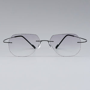 Gmei Optical Classic Ultra-light Black Titanium Alloy Men's Rimless Glasses Frame With Gradient Grey Tint Plano Lenses T80896