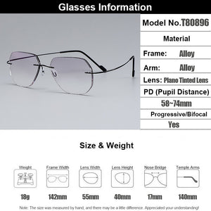 Gmei Optical Classic Ultra-light Black Titanium Alloy Men's Rimless Glasses Frame With Gradient Grey Tint Plano Lenses T80896