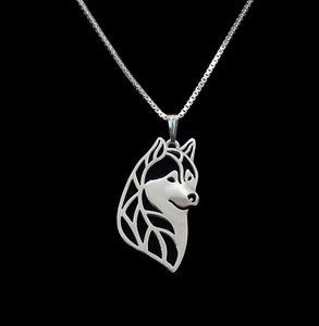 Gold & silver 1pcs Siberian Husky Head Necklace 3D Cut Out Puppy Dog Lover Pendant Memorial Necklaces Pendants Christmas Gift