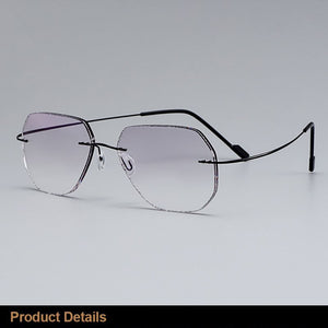 Gmei Optical Classic Ultra-light Black Titanium Alloy Men's Rimless Glasses Frame With Gradient Grey Tint Plano Lenses T80896