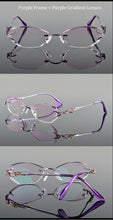 Carica l&#39;immagine nel visualizzatore di Gallery, Chashma Tint Lenses Myopia Glasses Reading Glasses Diamond Cutting Rimless Titanium Glasses Frame for Women