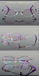 Chashma Tint Lenses Myopia Glasses Reading Glasses Diamond Cutting Rimless Titanium Glasses Frame for Women