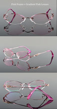 Carica l&#39;immagine nel visualizzatore di Gallery, Chashma Tint Lenses Myopia Glasses Reading Glasses Diamond Cutting Rimless Titanium Glasses Frame for Women