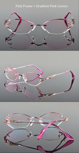 Chashma Tint Lenses Myopia Glasses Reading Glasses Diamond Cutting Rimless Titanium Glasses Frame for Women