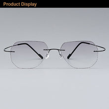 Load image into Gallery viewer, Gmei Optical Classic Ultra-light Black Titanium Alloy Men&#39;s Rimless Glasses Frame With Gradient Grey Tint Plano Lenses T80896