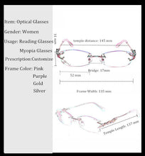 Carica l&#39;immagine nel visualizzatore di Gallery, Chashma Tint Lenses Myopia Glasses Reading Glasses Diamond Cutting Rimless Titanium Glasses Frame for Women