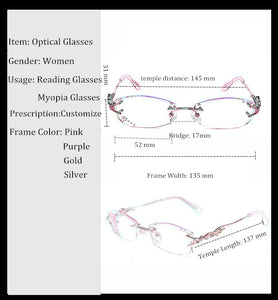 Chashma Tint Lenses Myopia Glasses Reading Glasses Diamond Cutting Rimless Titanium Glasses Frame for Women