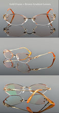 Carica l&#39;immagine nel visualizzatore di Gallery, Chashma Tint Lenses Myopia Glasses Reading Glasses Diamond Cutting Rimless Titanium Glasses Frame for Women