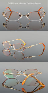 Chashma Tint Lenses Myopia Glasses Reading Glasses Diamond Cutting Rimless Titanium Glasses Frame for Women