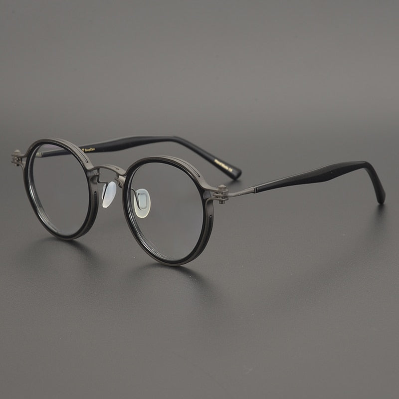 Hand-made Titanium Acetate Vintage Round Eyeglasses for Men Women Retr ...