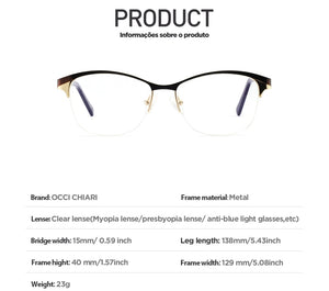 Metal Glasses Frame Women Vintage Eyeglasses Frames Prescription Eyewear Stylish Spring Hinges Optical Spectacle Eye OCCI CHIARI